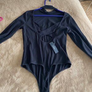 NWT, Lulus Black Cross Back Bodysuit in Black XL